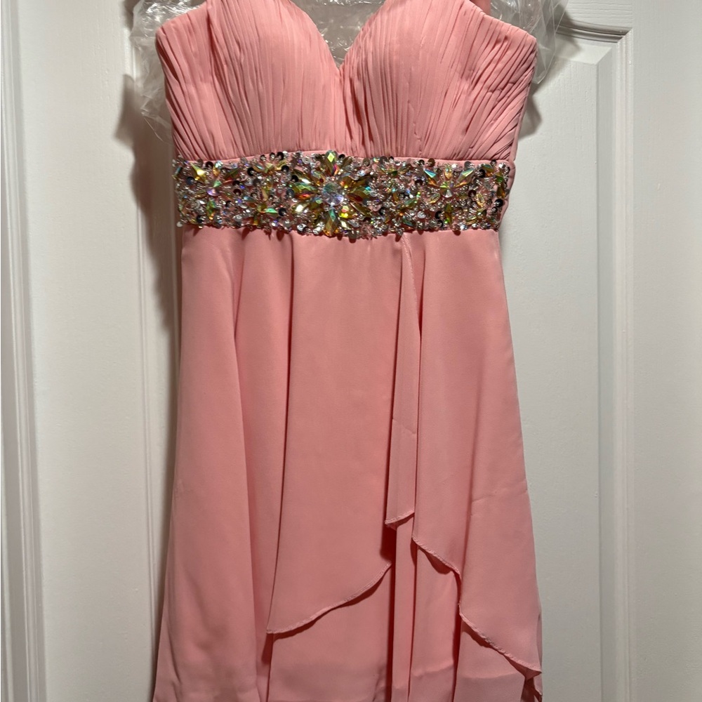 Pink Cocktail Dress with Embellished Waist